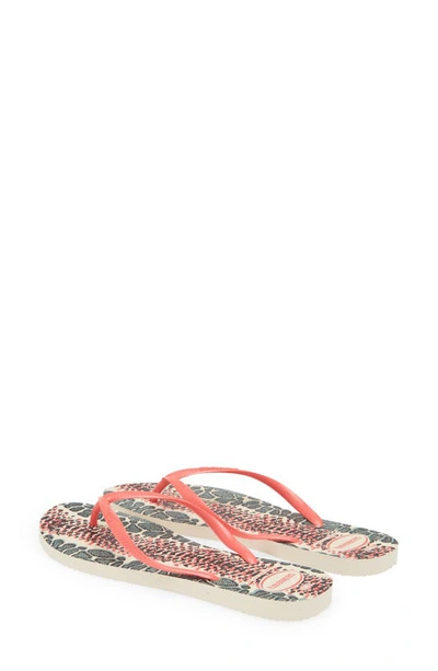 Shop Havaianas Slim Animal Print Flip Flop In Beige/ Coral Fluor