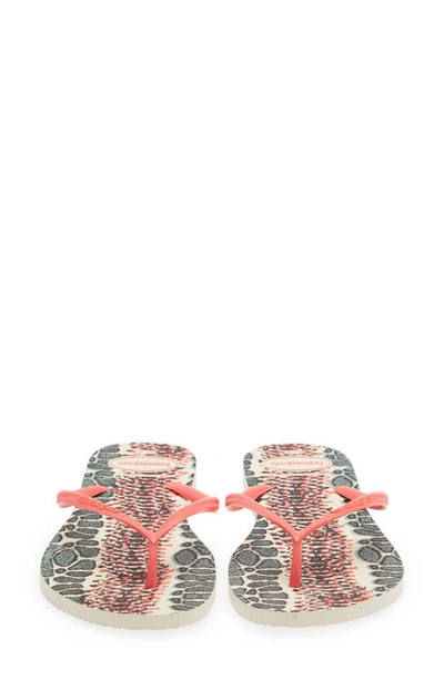 Shop Havaianas Slim Animal Print Flip Flop In Beige/ Coral Fluor