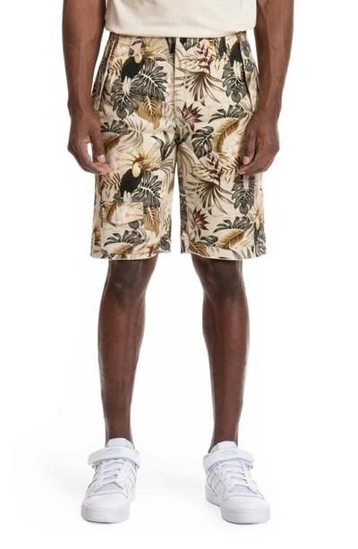 Shop Prps Bohemian Tropical Print Cotton Shorts In Khaki