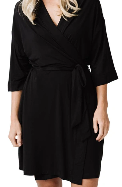 Shop Cozy Earth Three-quarter Sleeve Robe In Black