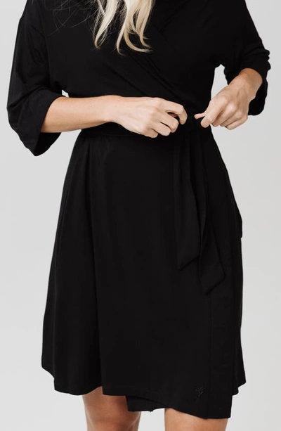 Shop Cozy Earth Three-quarter Sleeve Robe In Black