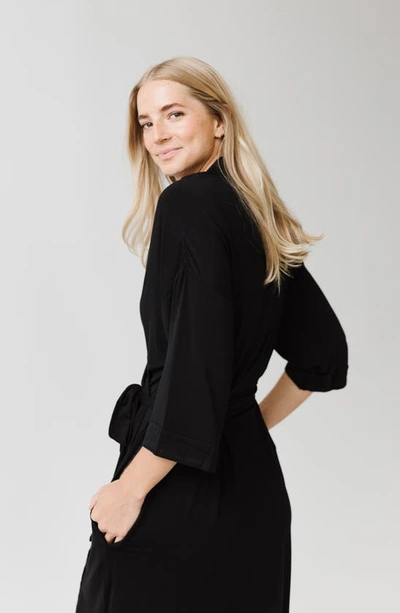 Shop Cozy Earth Three-quarter Sleeve Robe In Black