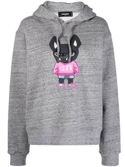 Shop Dsquared2 Cotton Printed Hoodie In Grey