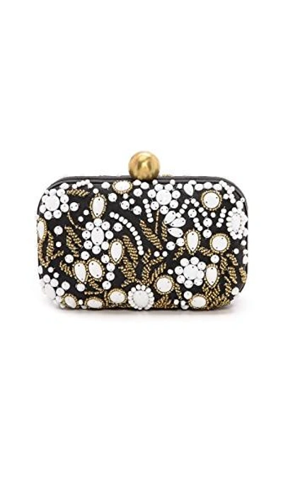 Shop Santi Bead Embroidered Box Clutch In Black/white