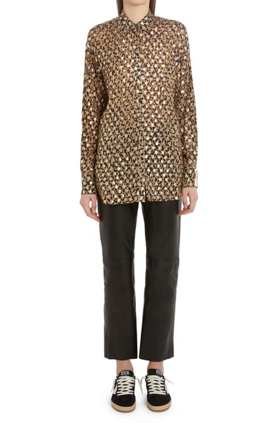 Golden Goose Golden Leather Cropped Flare Pants In Black