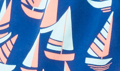 Shop Tom & Teddy Boat Print Swim Trunks In Marine Blue/coral