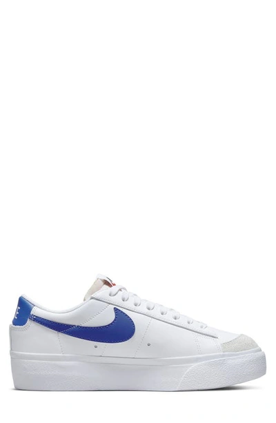 Nike Women's Blazer Low Platform Shoes In White/ White/ Orange/ Royal