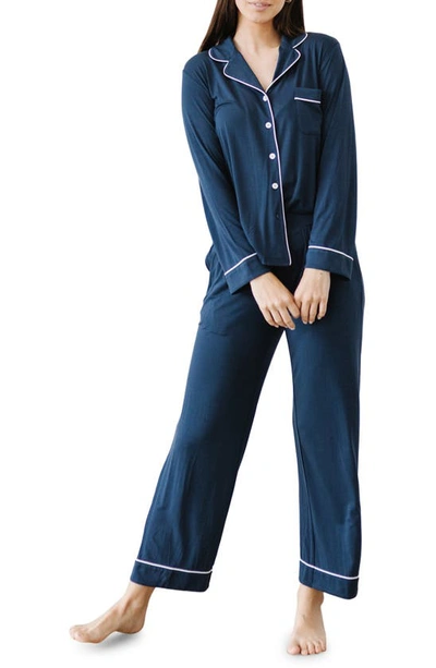 Shop Cozy Earth Long Sleeve Knit Pajamas In Navy