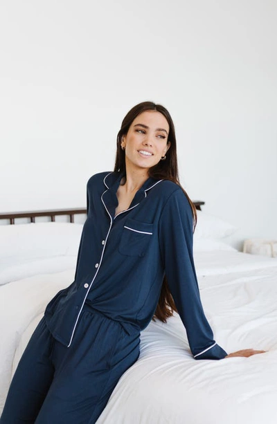 Shop Cozy Earth Long Sleeve Knit Pajamas In Navy