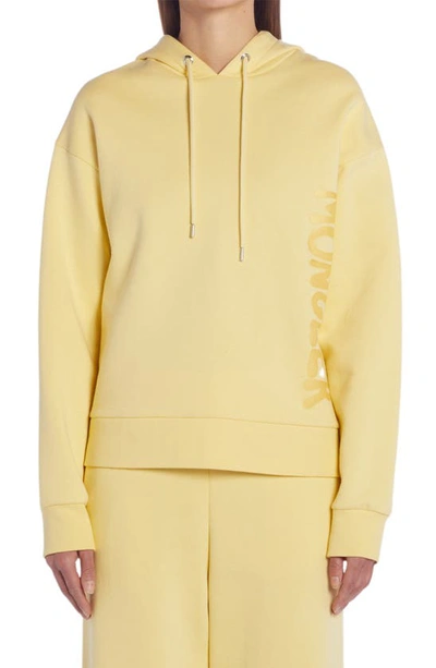 Shop Moncler Logo Side Cotton Blend Hoodie In Yellow