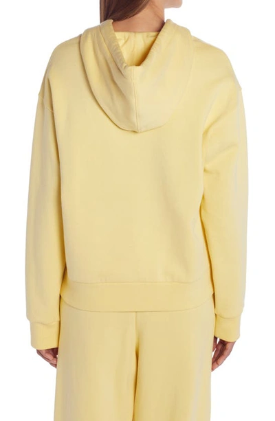 Shop Moncler Logo Side Cotton Blend Hoodie In Yellow