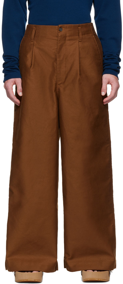 Shop Hed Mayner Brown Cotton Trousers In Rust Brown