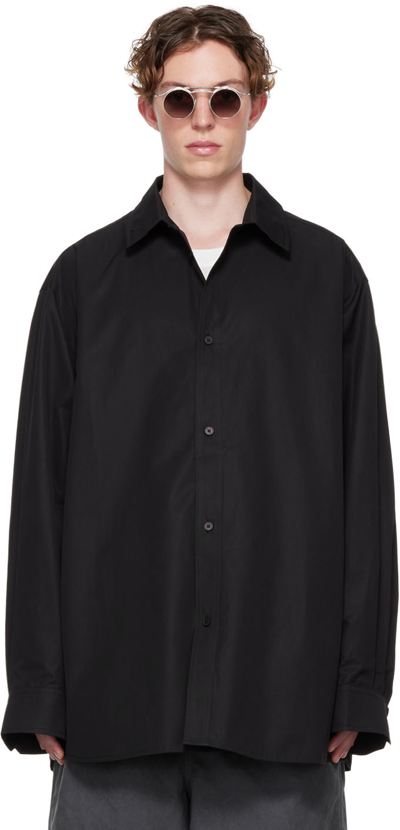 Shop Hed Mayner Black Cotton Shirt