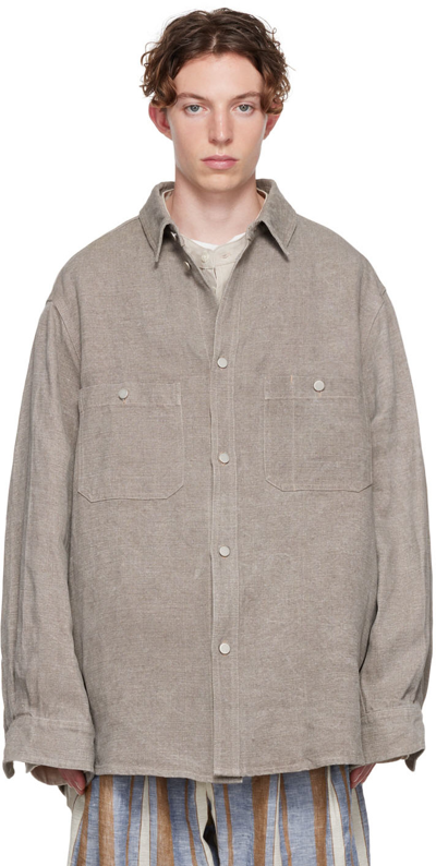 Shop Hed Mayner Gray Linen Shirt In Grey Stone