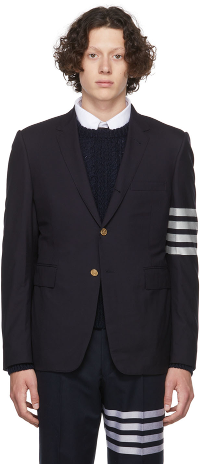 Shop Thom Browne Navy Wool 4-bar Blazer In 415 Navy