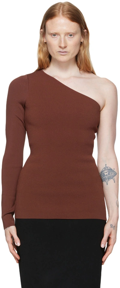 Shop Victoria Beckham Brown Viscose Long Sleeve T-shirt In 618 Brown