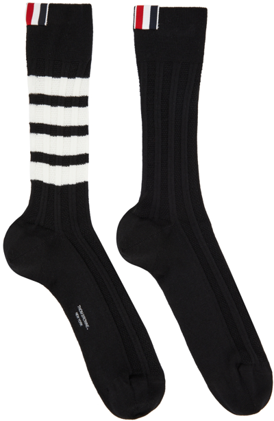 Shop Thom Browne Black Wool Socks In 001 Black