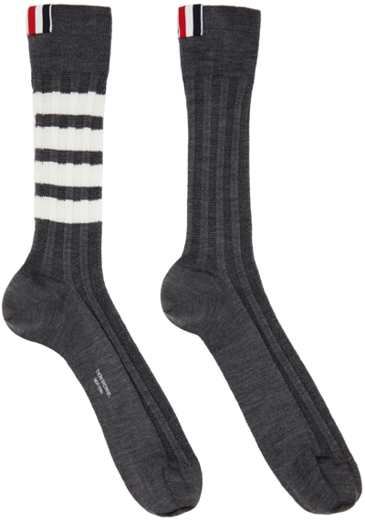 Shop Thom Browne Gray 4-bar Socks In 035 Med Grey