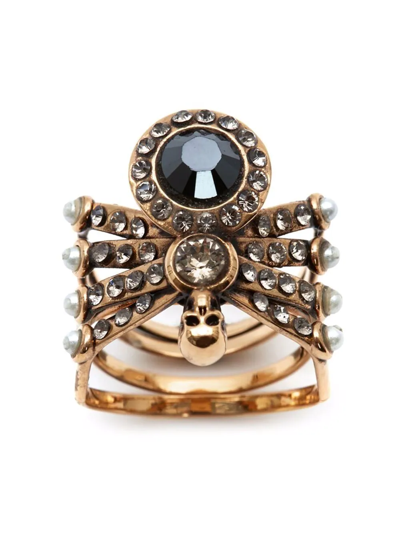 Shop Alexander Mcqueen Crystal-embellished Spider Ring In Gold