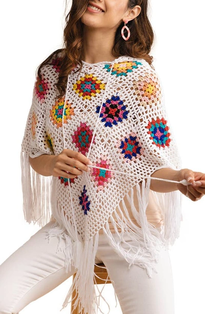 Saachi Square Crochet Kimono In White