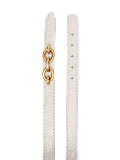 Shop Saint Laurent Chain-detail Leather Belt In White