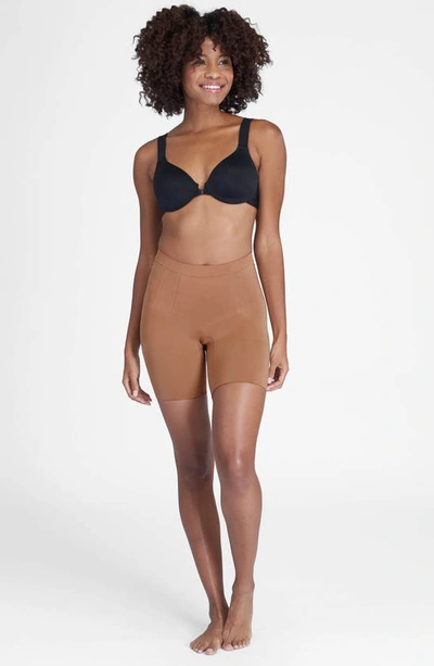 Shop Spanx Oncore Mid Thigh Shorts In Naked 3.0