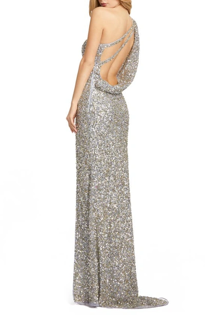 Shop Mac Duggal Sequin One-shoulder Column Gown In Platinum