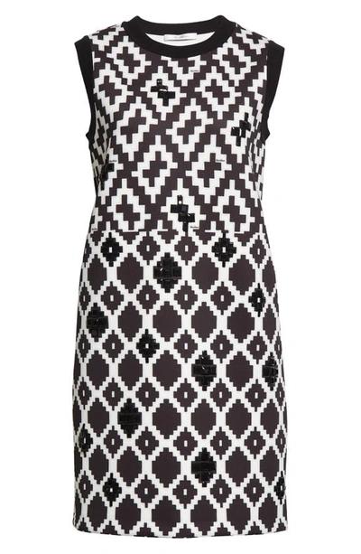Shop Max Mara Bilma Embellished Mixed Print Shift Dress In Black White