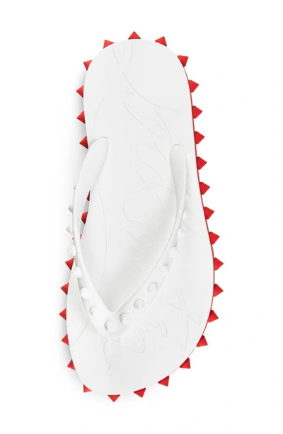 Christian Louboutin Loubi Donna Spike Red Sole Flip Flops In White/red