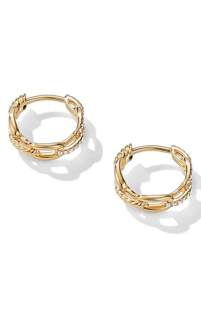 Shop David Yurman Stax Chain Link Huggie Hoop Earrings With Diamonds In D0.12 18k Yg