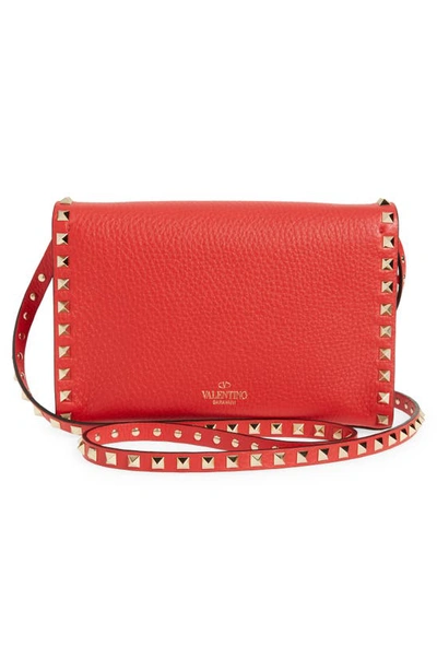 Shop Valentino Small Rockstud Leather Shoulder Bag In Rouge Pur