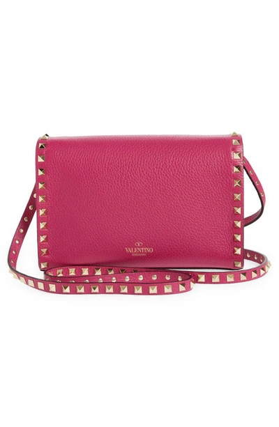 Shop Valentino Small Rockstud Leather Shoulder Bag In Rose Violet