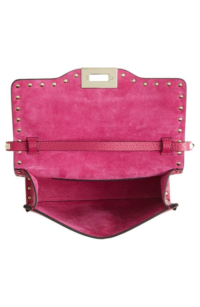 Shop Valentino Small Rockstud Leather Shoulder Bag In Rose Violet