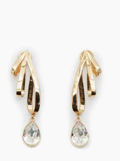 Shop Jw Anderson Crystal Drop Ribbon Earrings In Gold