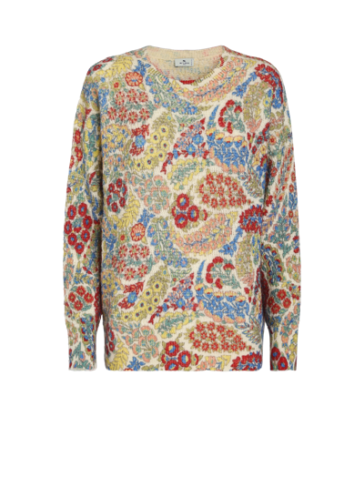 Shop Etro Wool And Alpaca Sweater With Print In White