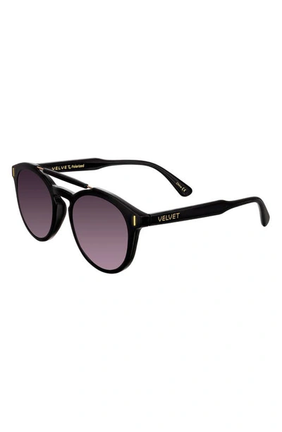 Shop Velvet Eyewear Amelia 50mm Polarized Round Sunglasses In Black