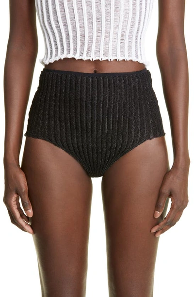 Shop A. Roege Hove Emma Ribbed High Waist Cotton Blend Briefs In Black