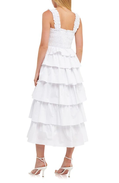 English Factory Shirred Ruffle Tiered Cotton Sundress In White