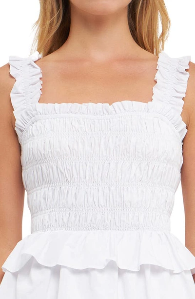 English Factory Shirred Ruffle Tiered Cotton Sundress In White