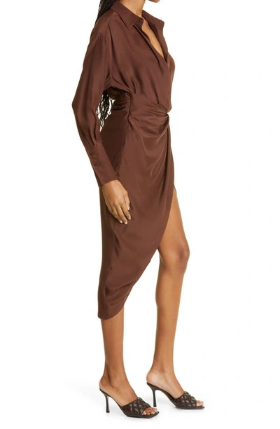 Shop Gauge81 Puno Gathered Long Sleeve Silk Dress In Brown