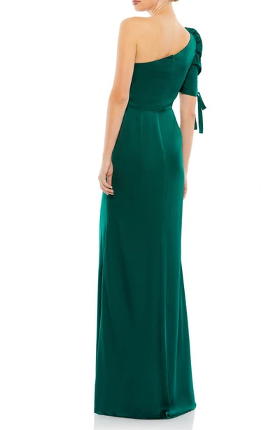 Shop Mac Duggal One-shoulder Trumpet Gown In Empress Green