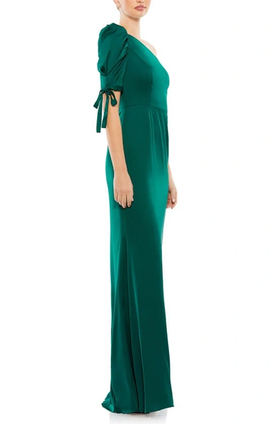 Shop Mac Duggal One-shoulder Trumpet Gown In Empress Green