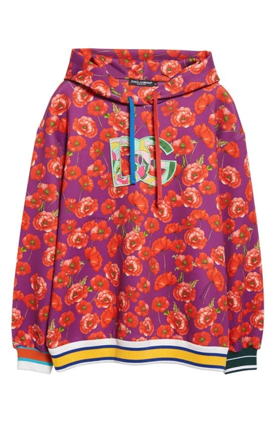 Shop Dolce & Gabbana Oversize Floral Print Hoodie In Red Viola