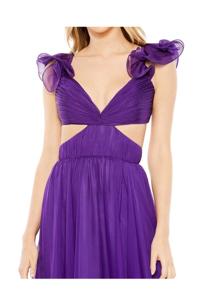 Shop Mac Duggal Side Cutout Chiffon Gown In Purple