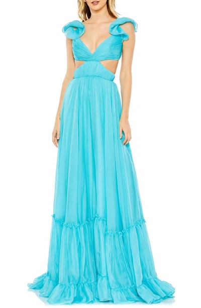 Shop Mac Duggal Side Cutout Chiffon Gown In Turquoise