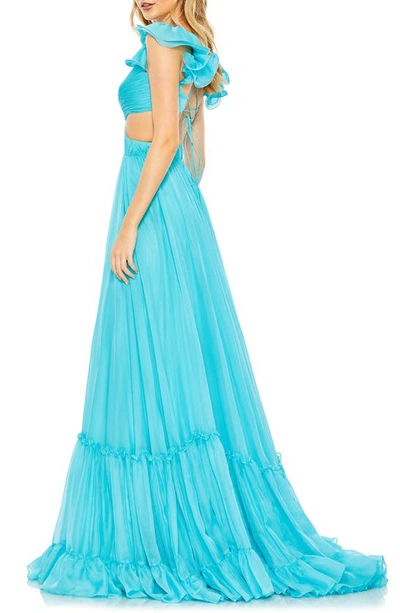 Shop Mac Duggal Side Cutout Chiffon Gown In Turquoise