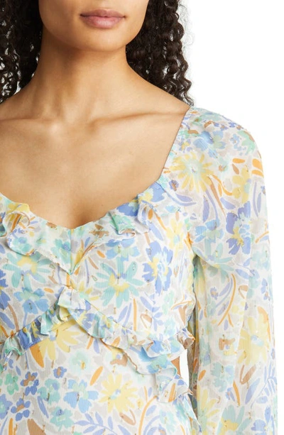Shop Btfl-life Floral Cutout Waist Long Sleeve Maxi Dress In Multi