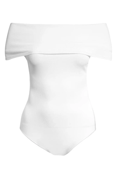Shop Alaïa Off The Shoulder Ribbed Bodysuit In Blanc