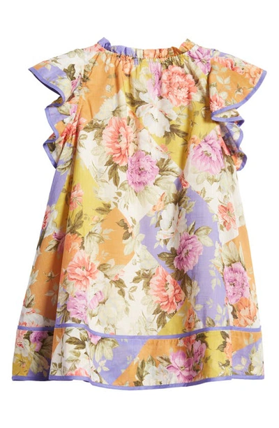 Shop Zimmermann Kids' Pattie Floral Print Flutter Sleeve Cotton Dress In Patch Floral