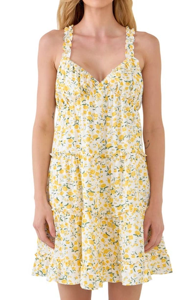 Endless Rose Floral Print Tiered Sundress In Yellow Multi